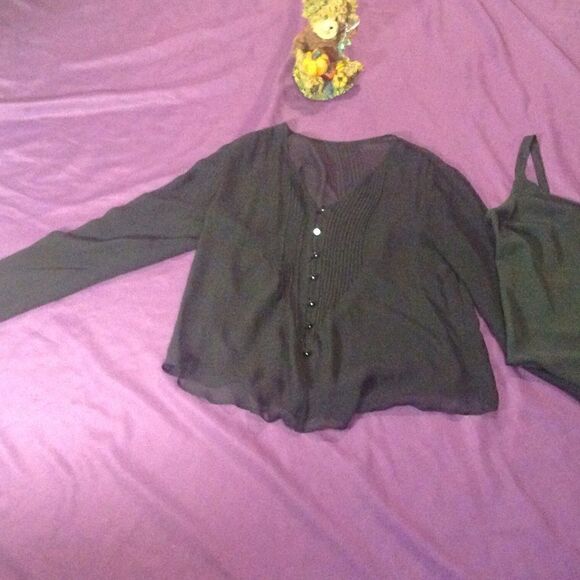 Ladies size small cami with sheer coverup in black - Picture 3 of 8